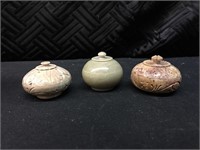 3 Tiny Stone Trinket Boxes Jars