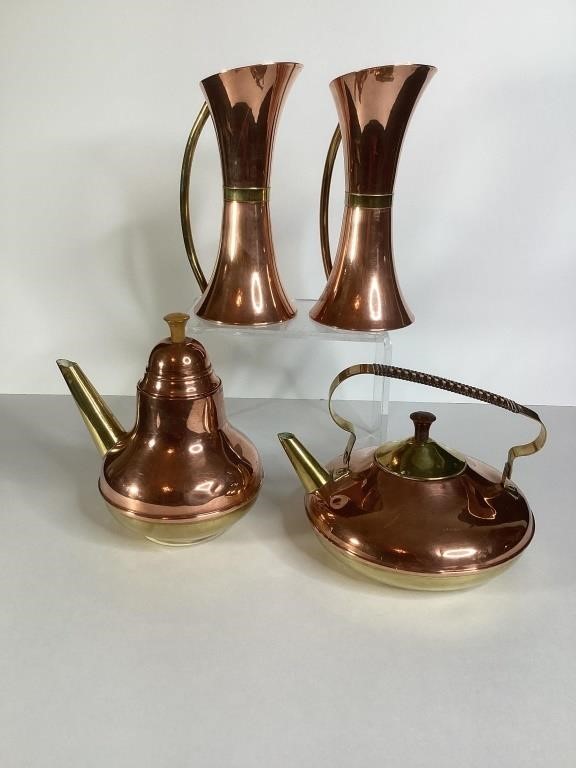 Copper & Brass Teapot Set, England