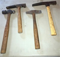 4 hammers -- 2 mason/brick; 1 ball peen "Defiance