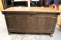 Heavy Carved Trunk w/ wrought iron hardware