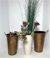 Metal Urns & Ceramic Vase with Florals