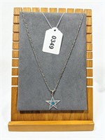 Vintage Sterling Silver Star Pendant Necklace Long