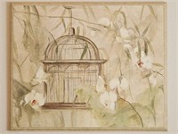 Birdcage & Flower Print on Board