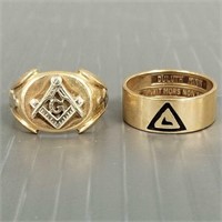 2 Masonic 10K gold rings - 12 grams total - size