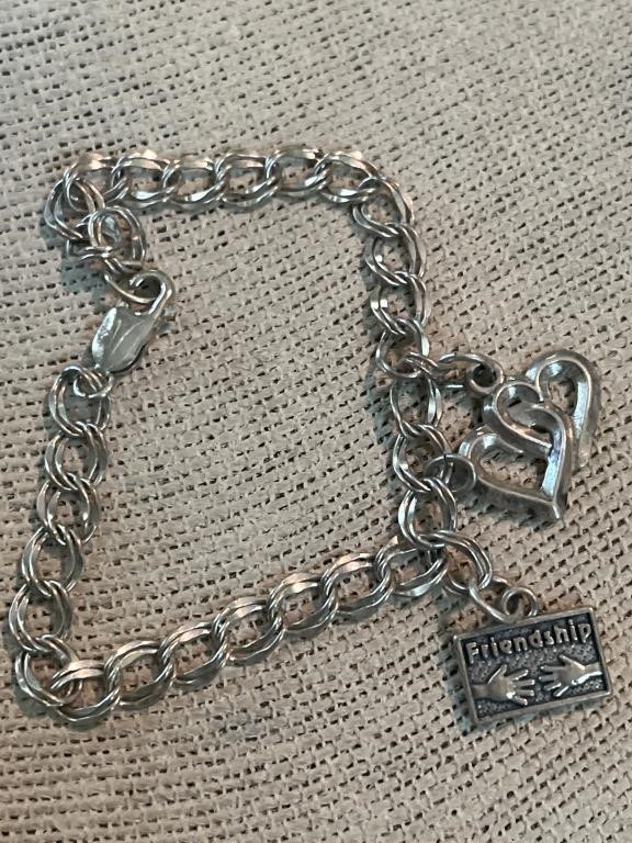 8in Sterling Silver Friendship Charm Bracelet -
