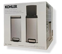 2 Kohler Stainless Steel 6L Soft Close Trash Cans