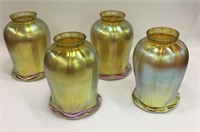 Set Of 4 Iridescent Art Glass Lamp Shades
