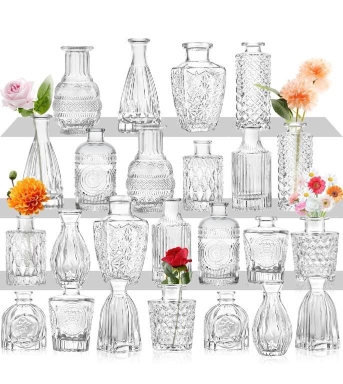 26 pcs Glass Bud Vase Set of 26- Clear Bud Vases