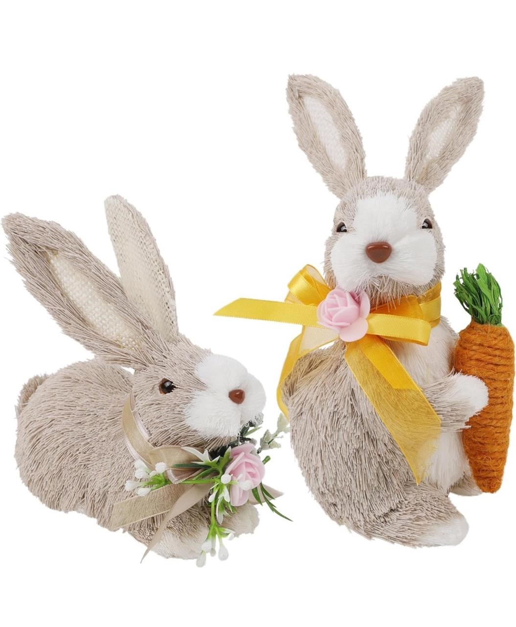 DR.DUDU Set of 2 Easter Bunny Decorations, Straw