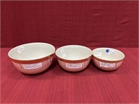 3 Hall Dinnerware Bowls: Pink Basketweave, Gold
