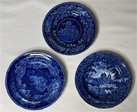 3 Antique Blue English Transferware Plates