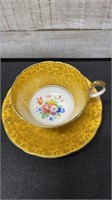Aynsley Yellow Gold Floral Interior Cup & Saucer