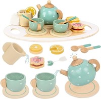 Wooden Tea Set Toys, Play Tea Party Set for