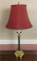 Green and Brass Colored table lamp with shade,