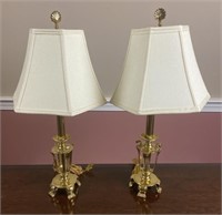 (2) Vintage Polished Brass 4 legged table lamps,