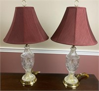 (2) Matching pressed glass table lamps with