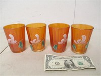 4 Vintage Orange Fenton Handpainted Glasses
