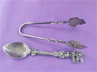 Sugar tongs, salt spoon