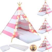 Kids Teepee Tent Set with Airbed  Pink White 4pk