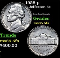 1958-p Jefferson Nickel 5c Grades GEM 5fs