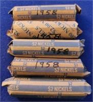 5 Rolls 1958 Nickels