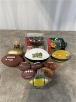Variety of foam mini footballs and Brett Favre
