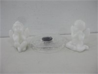 Glass Candle Holder & Two 5" Angel Candles