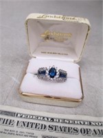 14K Marked Ring w/ Dark Blue Stones Size 10 1/2