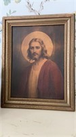Antique 1930s framed print of Jesus , 12x14