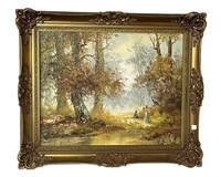 Vintage Framed Figural Landscape Oil Painting