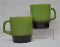 Vintage Green Fire King Coffee Mug Set