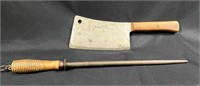 Antique Sharpener and meat cleaver