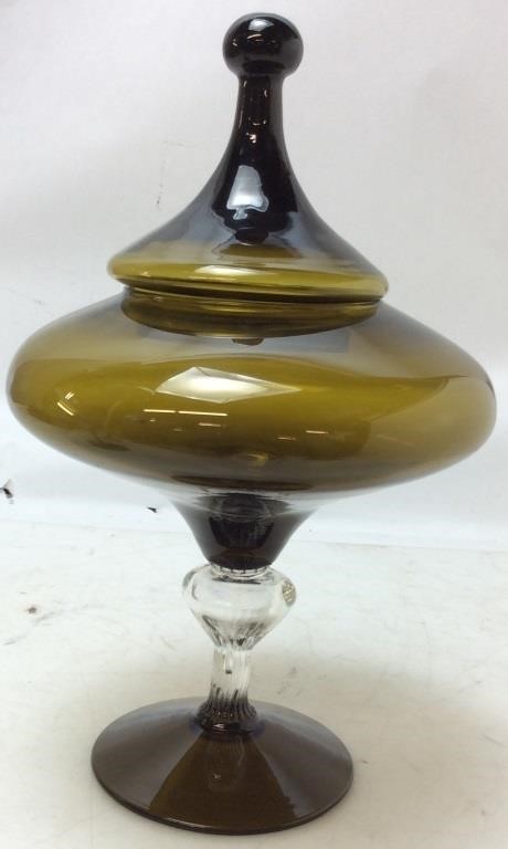 VINTAGE EMPOLI COMPOTE ART GLASS