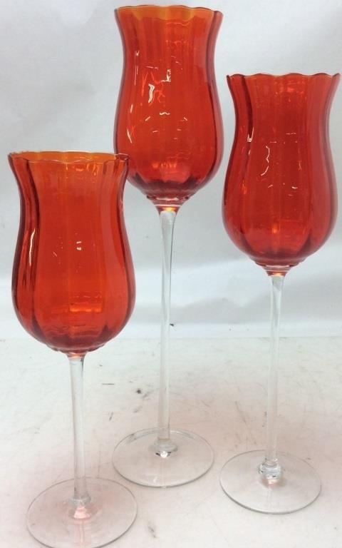 VINTAGE EMPOLI TRIO OF RUBY TALL VASES