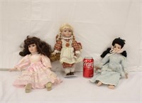 3 Vintage Porcelain Dolls