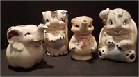 3 CHINA ELEPHANT PITCHERS + ELEPHANT PIGGY BANK