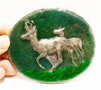 Vintage Two Deer Enamel on Metal Belt Buckle