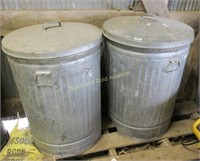 Pair Of 30 Gallon Galvanized Trash Cans