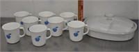 Corningware mugs & divided casserole