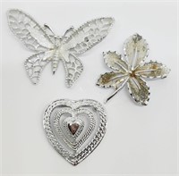 3-VINTAGE SILVER TONED BROOCHES (1)GERRYS