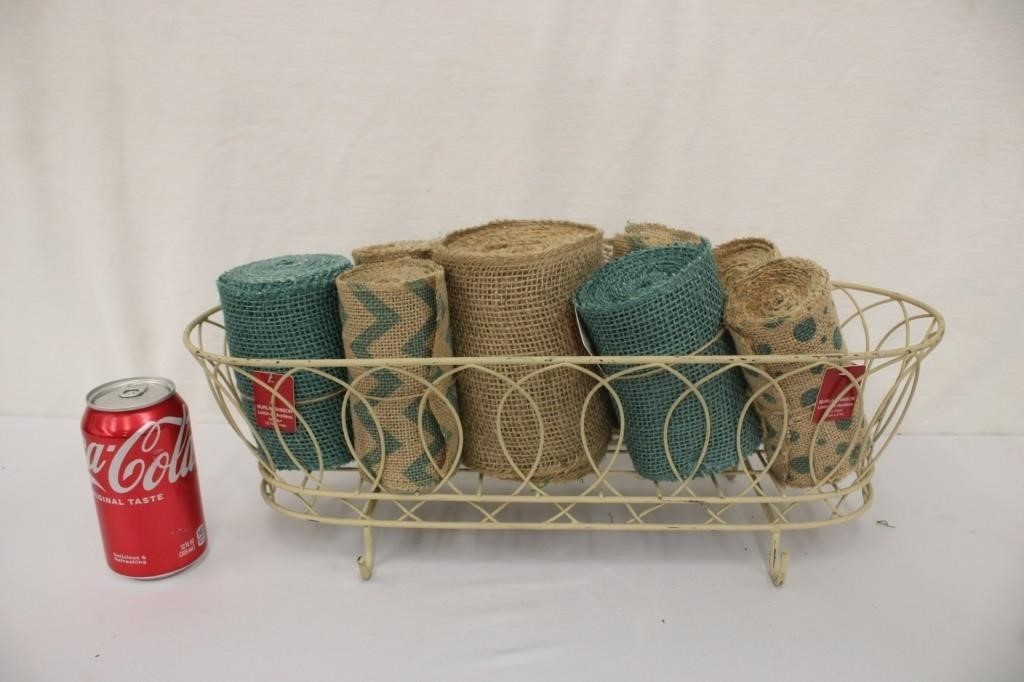8 Rolls of Burlap Ribbon & Wire Basket
