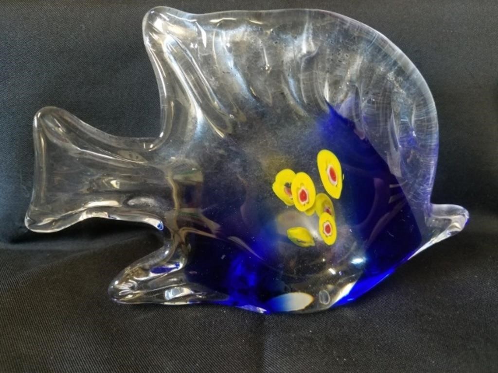 Blown Glass Clear and Blue with Yellow/Red