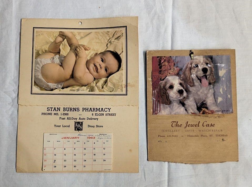 2 Calendars 1963 Drug store St. Thomas