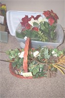 Tote, basket, greenery, flowers, etc