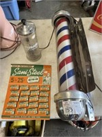 vintage barber pole and supplies