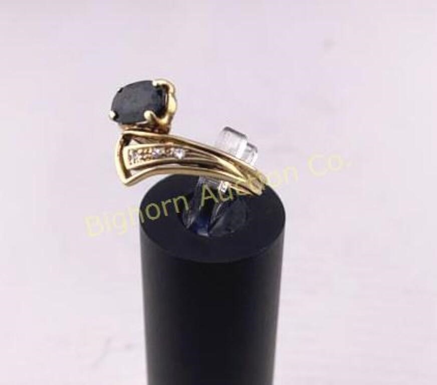 Sapphire & Diamond Ring Size 7.5 10K Gold