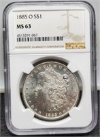 1885-O Slab Morgan Silver Dollar