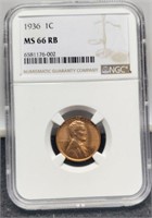 1936 Slab Lincoln Cent NGC MS66 RB