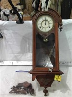 WOODEN WIND-UP WALL CLOCK  30"L x 9"W x 4"D