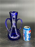 10 INCH COBALT BLUE BLENKO VASE APPLIED HANDLES